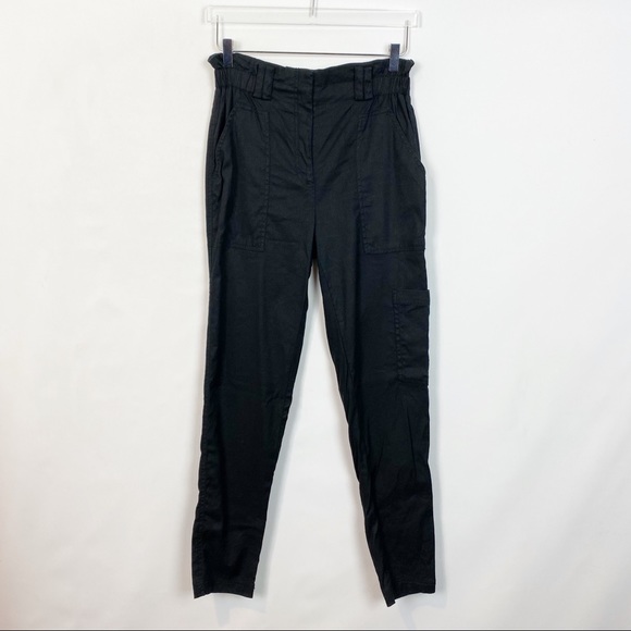 Elevenses Linen Paper Bag Tapered Black Pants S - Picture 1 of 7